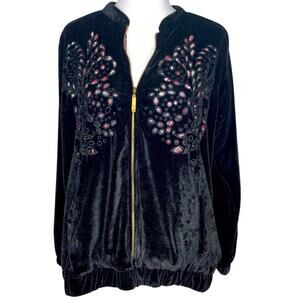 Ruff Hewn Black Velvet Cutout Zip Front Jacket 1X